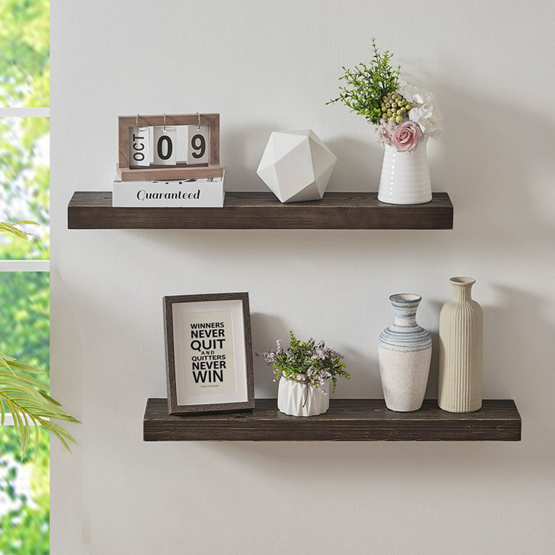 Loon Peak® Melendy 2 Piece Pine Solid Wood Floating Shelf with